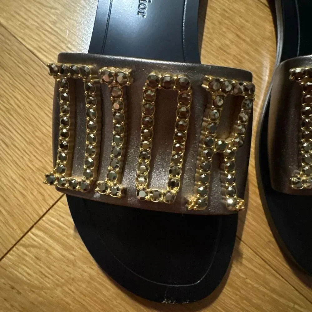 Dior Revolution Slides Black Leather and Rhinestones size 37